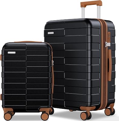 Luggage Sets 2 Piece 2024 Inch 3-YEARS VIP SERVICE Hardside Ultra Durable Expandable Lightweight 100% PC Carry On Travel Suitcase with Spinner Wheels TSA Lock, Premium Black
