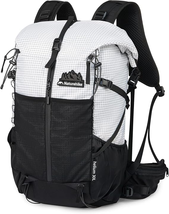 Naturehike 30L Ultralight Hiking Backpacking Backpack, Lightweight Waterproof Camping Bag (Moon Shadow White, 30L+5L)