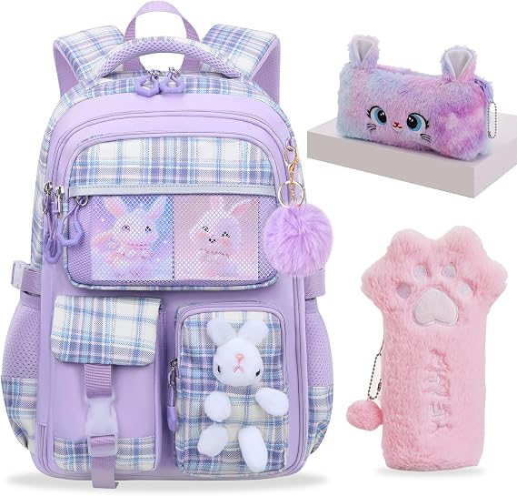 Girls School Backpack for Elementary,Cute Rabbit Backpack for Kids