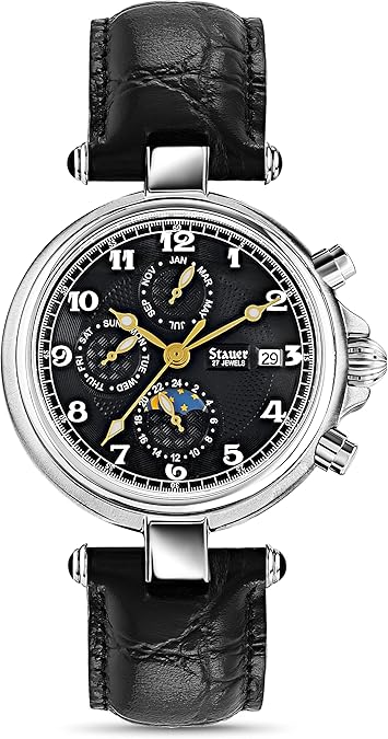 Stauer Noire Automatic Watch for Men Vintage Style Black Watch Genuine Crocodile-Embossed Leather Watch Bands Stainless Steel Watch Case Elegant Present for Men