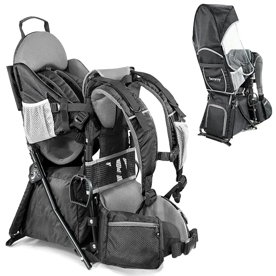 besrey Baby Backpack Carrier for Hiking Toddler Backpack with Diaper Change Pad and Insulated Pocket, Lightweight Large Capacity Child Carrier for Outdoor Black