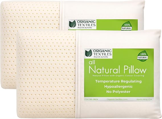 ORGANIC TEXTILES Natural Latex Bed Pillow with GOTS Certified Organic Cotton Cover - (Standard, Medium) - Pack of 2