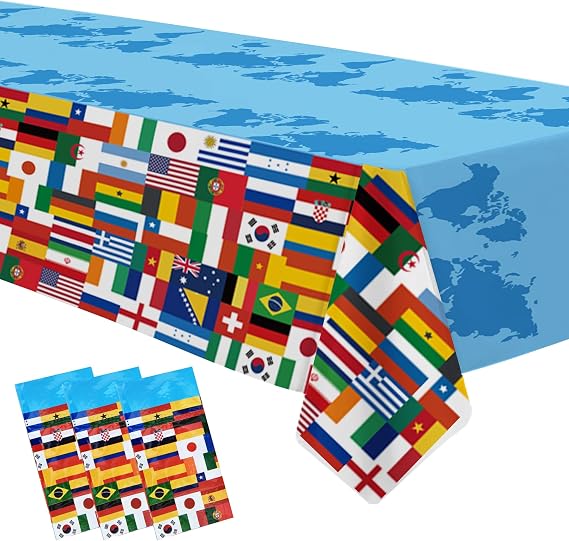 APOWBLS International World Flags Decorations Tablecloth, 3Pack, 54 x 108in