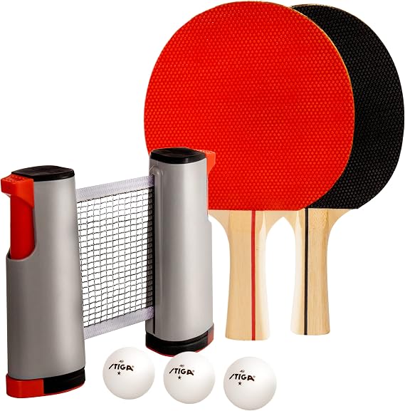 STIGA All-in-One Retractable Ping Pong Net Set - Includes 2 Ping Pong Paddles - 3 1-Star Balls | Mesh Storage Bag - Fits up to 72 Wide & 1.75 Thick Table - Clamp & Play on Any Surface
