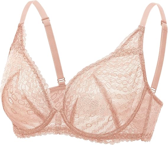 DOBREVA Women's Minimizer Floral Lace Bra Unlined Sheer Mesh Sexy Bralette Underwire