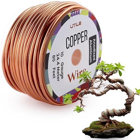 UTILE Bonsai Wire - Armature Aluminum Wire 80 ft 9 Gauge 3.7 mm Bonsai Training Wire, Tree Kit, Plant, Sculpting, Crafts, Bendable, Gardening, Beading and Jewelry Making (Copper)