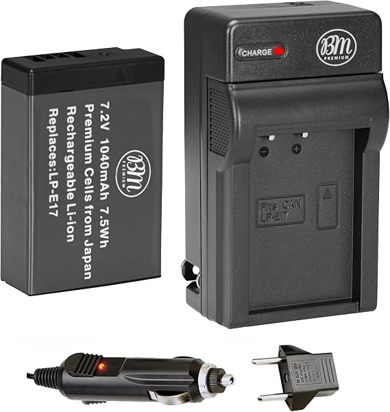 BM LP-E17 Battery and Charger for Canon PowerShot V1, Rebel EOS R50 V, EOS R8, EOS R10, EOS R50, EOS R100, EOS RP, EOS M3, EOS M5, EOS M6 II, SL2, SL3, T6i, T6s, T7i, T8i, EOS 750D, EOS 760D EOS 8000D