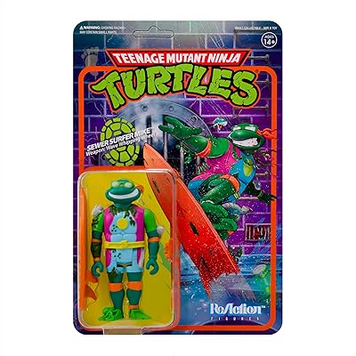 Super7 Teenage Mutant Ninja Turtles Sewer Surfer Michelangelo - 3.75 TMNT Action Figure with Accessories Classic Cartoon Collectibles and Retro Toys