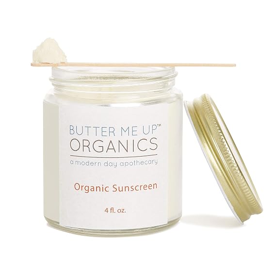Butter Me Up Organics Natural Zinc Oxide Sunscreen SPF 45+, Reef-Safe, Non-Nano Mineral Sunblock, Water-Resistant with Shea Butter & Coconut Oil, Chemical-Free, Eco-Friendly, 4oz Jar