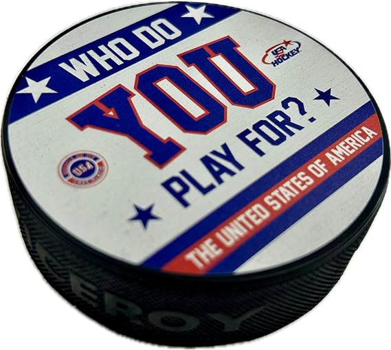 U.S. United States Hockey Hockey Who Do You Play for Puck White - Collectible Memorabilia, Makes a Great Gift