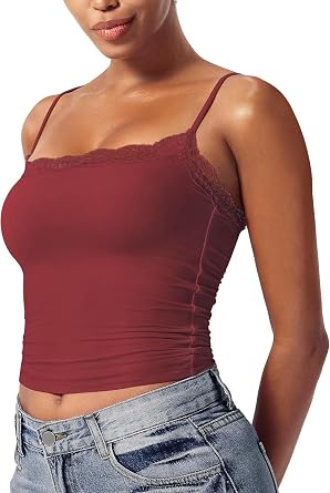 Women's Lace Camisole Square Neck Sleeveless Spaghetti Strap Basic Tank Top