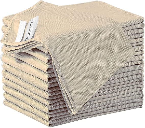 Puomue 12 Pack Microfiber Glass Cleaning Cloth, 12 Inch x 16 Inch, Lint Free Quickly Clean Windows, Mirrors, Glasses, Phone Screens, Camera Lenses, Camel