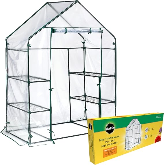 Miracle-Gro 4'8" x 29" x 6'5" Outdoor Mini Walk-in Greenhouse Plant Tent, All-Season Small Walk-in Plant Growth Accelerator with 4 Wire Shelves, Clear