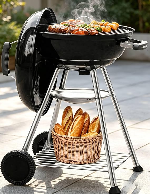 BEAU JARDIN 18 Inch BBQ Charcoal Grill for Outdoor Cooking Portable Smoker Camping Barbecue Coal Kettle Heat Preservation Dual Venting System Heavy Duty with Thickened Wheels for Small Patio Backyard