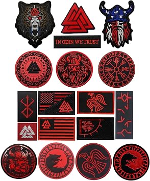 18PCS Viking Patches Vegvisir Aegishjalmur Valknut Wolf Raven Helm of Awe Embroidered Morale Patch IR Infrared Reflective PVC Laser Cut Patches