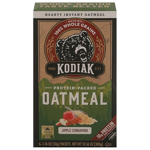 Kodiak Instant Oatmeal Packets, Apple Cinnaamon, High Protein, 100% Whole Grains, 1 box with 6 packets (6 packets)