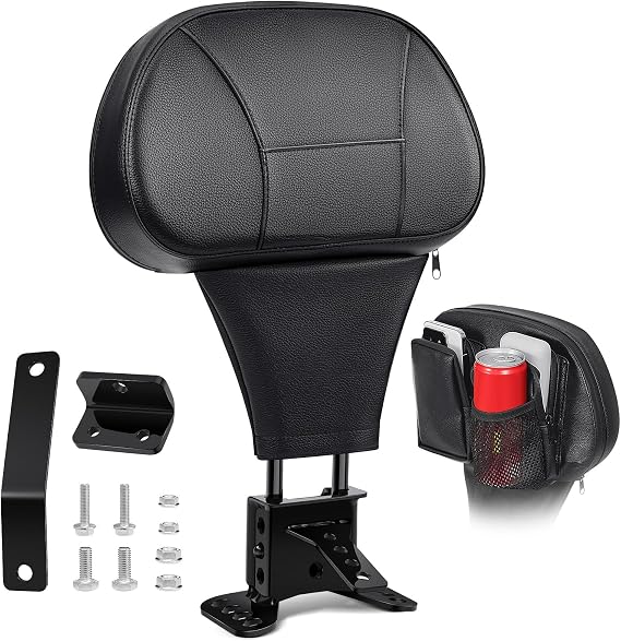 Amazicha Rider Driver Backrest, Adjustable Plug-in Driver Rider Backrest with Storage Bag Fit for Harley Davidson Touring Electra Glide Road Glide Street Glide Road King CVO 1988-2024, Black