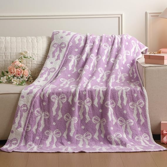 Buryeah Purple Bow Blanket Microfiber Double Sided Throw Blanket 50"x 60"