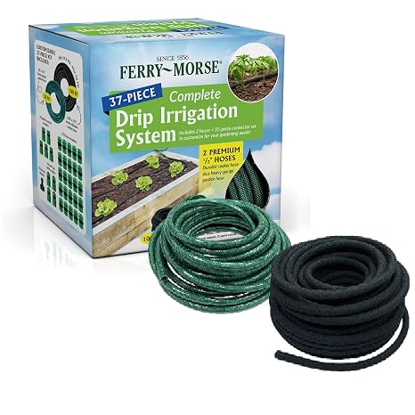 Ferry-Morse Drip Irrigation Soaker Hose Kit, 100 ft + 50 ft Hose | For watering gardens, vegetables, flowers, and shrubs. Conserves water with slow, even irrigation.
