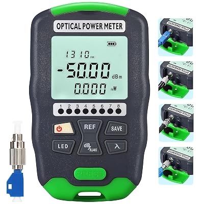 Green A-D5 Fiber Optic Power Meter 3-in-1 with RJ45 Network Testing and LED Light Fiber Optic Cable Testing Instrument SCFCST Universal Interface OPM-50~26dbm with LC Adapter 10 wavelengths