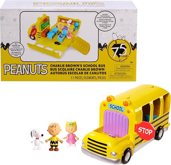 Peanuts Charlie Brown's Interactive School Bus Toy, 11-Pieces, Includes Charlie Brown, Sally, and Snoopy Figures, Toy for Fans, Boys, Girls, Kids, Ages 3 and Up, Kids Toys for Ages 3 Up by Just Play