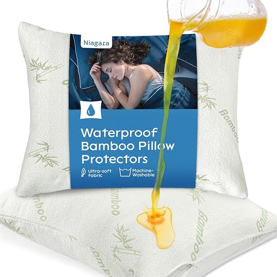 100% Waterproof Pillow Protectors Standard 20x26 Pair Zippered Pillow Case, Pillow Cover,  Noiseless Pad, Ultra Plush Absorbent (Viscose Made from Bamboo), Green 2 Pack