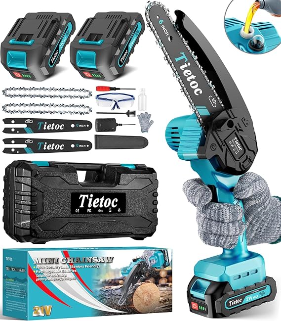 Tietoc Mini Chainsaw 6 Inch Cordless, Portable Electric Chain Saw Small Handheld Battery Powered Super Saws, Stocking Stuffers for Adults Men Gifts for Men Dad Husband Fathers Women Mom 2025
