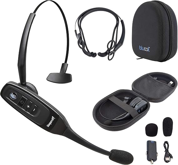 BlueParrott C400-XT Voice-Controlled Bluetooth Headset - Industry Leading Sound with Long Wireless Range, Noise-Cancelling - Compatible with iOS and Android (Black) Bundle with Blucoil Carrying Case