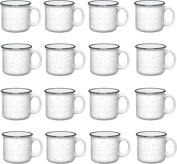 Set of 16 Ceramic Campfire Mugs 15 Oz, White Coffee & Tea Cups for Home, Work, Travel, Camping Customizable, Great for DIY, Events, Companies