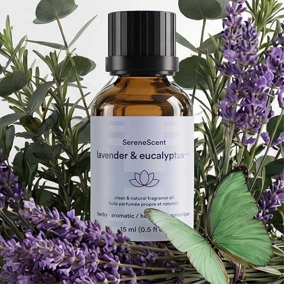Homedics SereneScent Waterless Diffusers Oil Refill Lavender & Eucalyptus | 15ml Plug & Play Fragrance Wellness Oil Bottle, Aromatherapy Scent Refill for Home, Office, Bedroom, Compact Diffusers