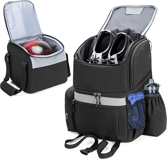 Goburos Bowling Backpack with Inner Tote Bag, Ball Bag with Wooden Holder and Shoe Compartment, Fits US Mens Size 16 Shoes, Black