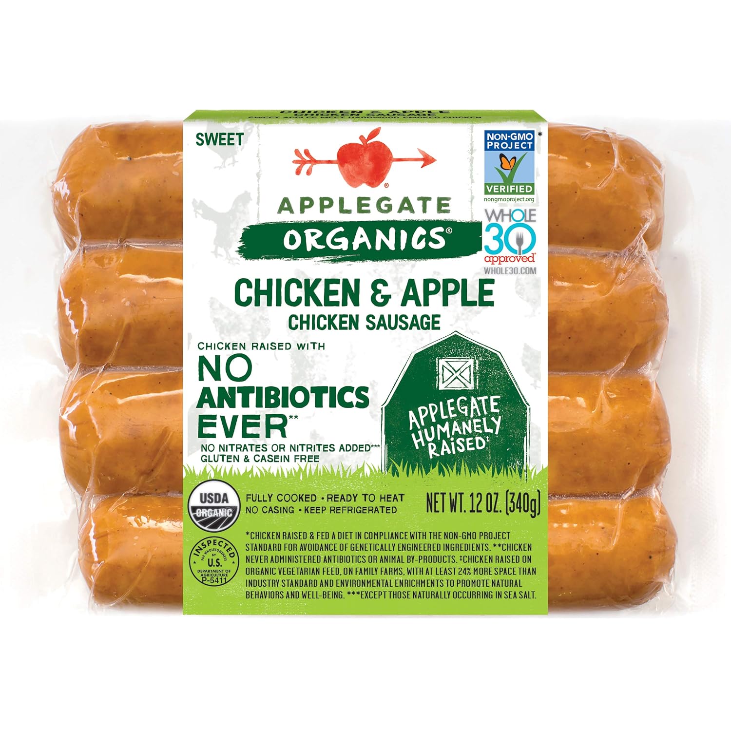 Applegate, Organic Chicken & Apple Sausage, 12oz