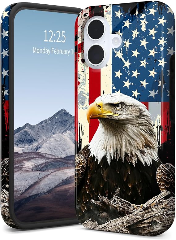 for iPhone 17 Case,Slim Dual-Layer Hybrid Cover - PC Hard Shell + Soft Silicone,Shockproof & Scratch Resistant & Anti-Yellowing,American Flag Eagle-4