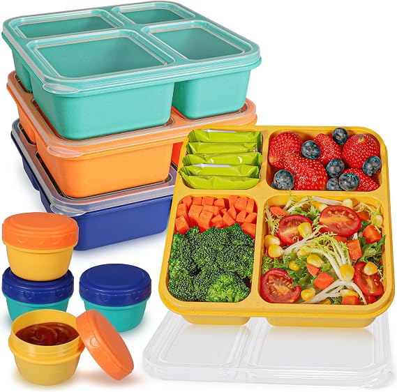 TOUWMX Original 40OZ Lunchable Container with Dressing Container, 4 Compartments Bento Box Lunch Box Microwave Safe Meal Prep Containers Snack Containers for Kids, 4 Pack Lunch Box for Adults