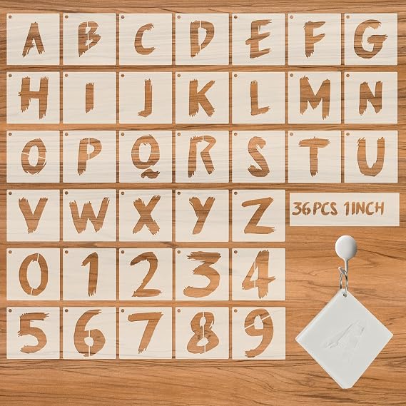 36Pcs Letter Stencils, Reusable Numbers & Alphabet Stencils, 1 inch,Cursive | Reusable, Numbers & Alphabet, For Painting on Wood, Wall, Fabric, Rock, Chalkboard, Signage, Spray Painting Compatible