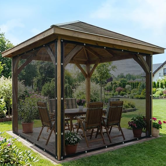 6.5x8.2 FT Outdoor Mesh Curtains Black Breathable Bug Net for Patio | Mesh Screen Netting for Patio Porch Balcony Pergola Terrace Summer bug Net Screening Porch Enclosures