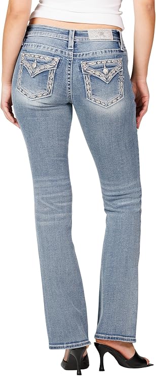Miss Me Women's Diamond Stitched Faux Flap Pockets Mid-Rise Bootcut Jeans