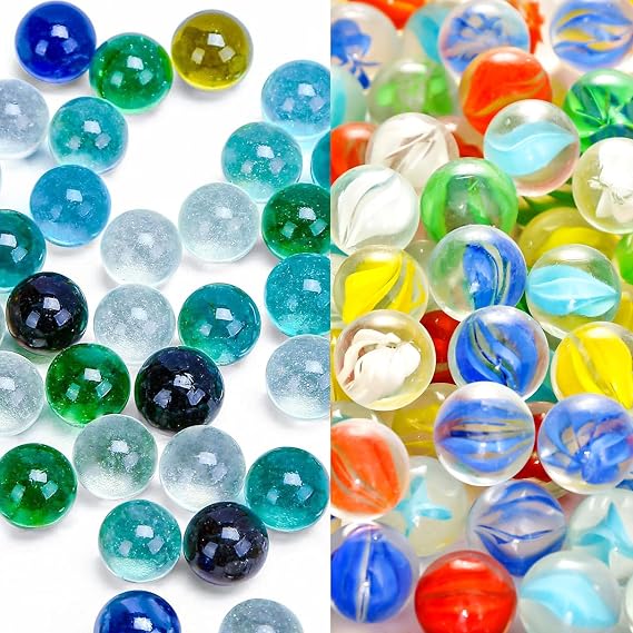 POPLAY 165 PCS Marble Set Beautiful Glass Marbles Bulk for Marble Games, Mixed Colors with Gift Box, Perfect for Chinese Checkers, Party Favors, and More