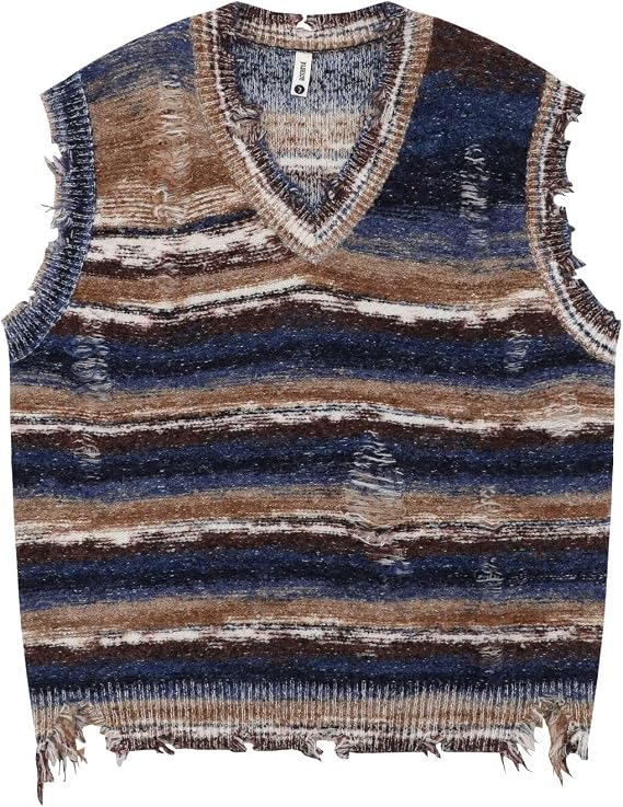 Men's Stripe Sleeveless V Neck Knit Crop Top Sweater Vest Y2K