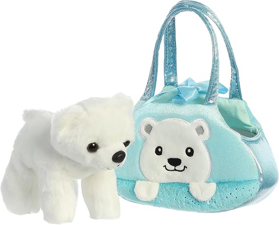 Aurora Fashionable Fancy PalsTM Peek-A-BooTM Polar Bear Stuffed Animal - Plush with Stylish Purse for Dress Up Fun - Perfect for Kids 3+ Years, Costumes, and Birthdays - Multicolor 7 Inches