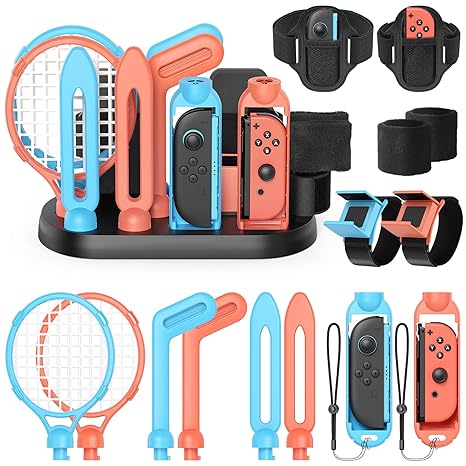 Switch Sports Accessories for Nintendo Switch 2/1 with Organizer Station | Family Party Sports Bundle Kit, Golf/Tennis/Dance/Sword/Soccer for Joycon 2 & All-in-One Storage Stand [For Switch 2/1/OLED]