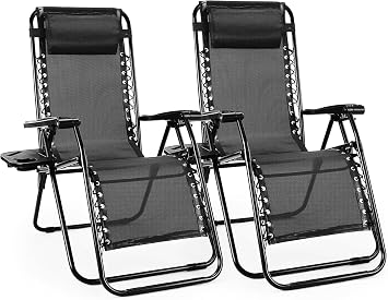 Alpen Zero Gravity Lounge Chair Set of 2, Patio Chair Folding Lounge Chairs for Outside, Portable Camping Chairs with Pillow and Cup Holder, Outdoor Recliner for Beach Outdoor Camping, Black
