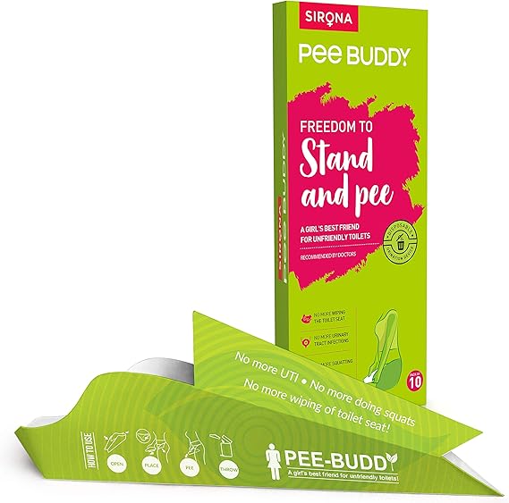 PeeBuddy 10 Funnels Female Urination Device | No Mess Disposable Urinal Funnel|Travel, Camping, Hiking, Festivals, and Outdoor Activities | Paper Based Stand and Pee Funnel for Women, Girls