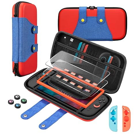 Carrying Case for Nintendo Switch 2 (2025),Dockteck 4 in 1 Accessories with 2 Screen Protectors, Large Capacity Protective Travel Case for Switch 2 Accessories and 10 Game Card Slots, Red Blue