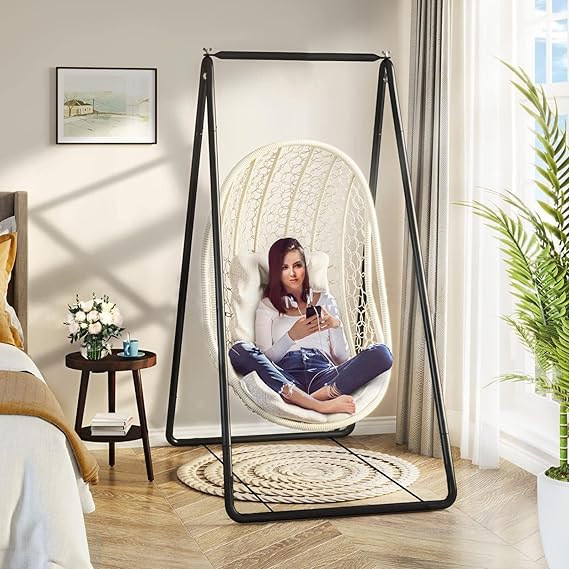 Hammock Chair with Stand,Hammock Chair Stand with Hanging Swing Chair Included,Weather Resistant Hammock Stand Max 220 Lbs,Saving Space Swing Stand for Indoor Outdoor Patio Yard (seat not i