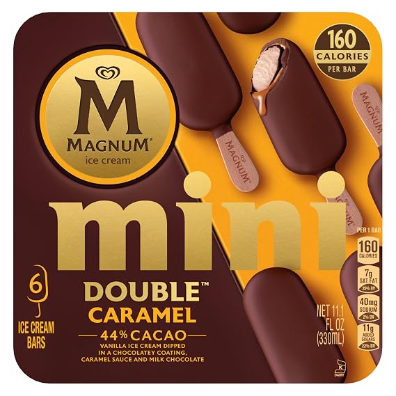 Magnum Mini Ice Cream Bars 6 Count Double Caramel for an Indulgent Ice Cream Made with Premium Milk Chocolate, 44% Cacao 11.1 oz