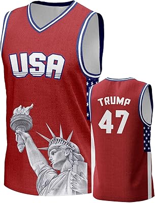 4th of July Mens Basketball Jersey with Statue of Liberty USA Patriotic White Red Blue Basketball Shirt for Independence Day