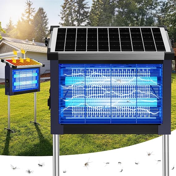 Solar Bug Zapper Outdoor, 4500V Solar Mosquito Zapper for Outdoor & Indoor, 1/2 Acre Coverage Cordless Rechargeable Electric Fly Zapper, IPX5 Waterproof Mosquito Traps for Backyard, Patio, Camping