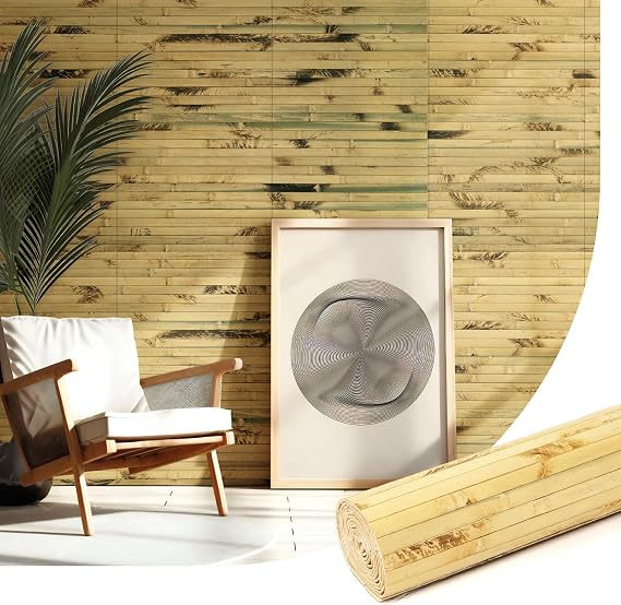 Natural Bamboo Wall Panel, 12 x 96 Inch, Light Burned | Interior Wall Decor, Renewable Pole Wrap, Wainscoting Paneling, for Wall Ceiling Furniture Cabinet Office