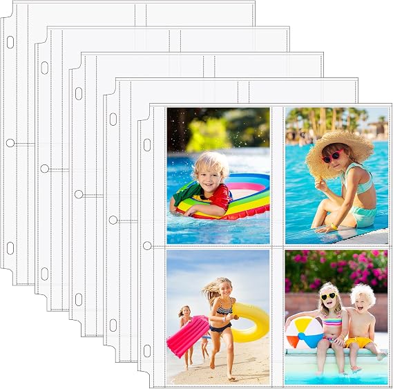 MaxGear 60 Pack Photo Sleeves for 3 Ring Binder (480 Pictures), 3.5x5 Heavy-Duty Archival Page Protectors, 4-Pocket Clear Photo Album Refill Pages, Plastic Seed Binder Pages 8.5x11, Acid-Free